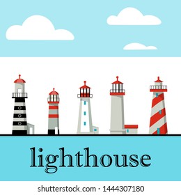 Ligthouse flat  icon set . Colorful vector illustration on white background. 