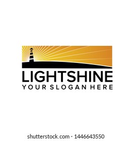 ligthouse silhouette with sunset view on landscape logo concept