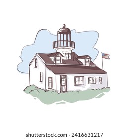 Ligthouse Us Flag Vector Illustration