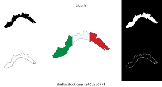 Conjunto de mapas esquemáticos en blanco de Liguria