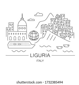 Liguria italian region line art skyline.