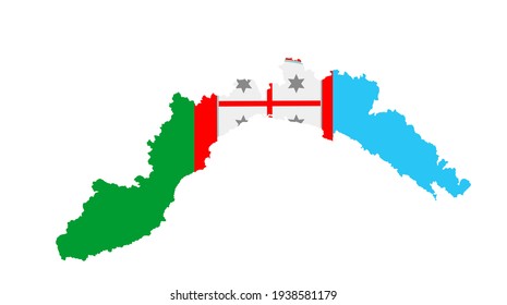 Liguria Karte Fahne mit Wappen Vektorgrafik, Provinz in Italien. Symbol der italienischen Region, ligurische Flagge.