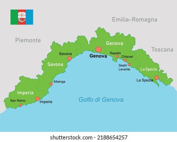 Liguria map in Italy. Vector education illustration