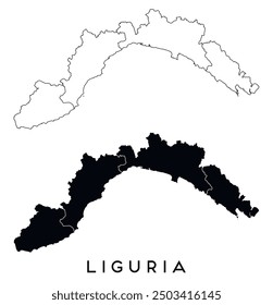 Liguria mapa de regiones y distritos Vector negro sobre blanco y contorno