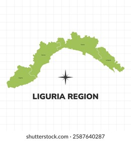 Liguria Region map illustration. Map of the Region in Italy