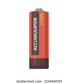 Li-ion accumulator. Lithium secondary rechargeable battery type icon. Energy, power source of cylinder shape. Item for phones, cameras. Colored flat vector illustration isolated on white background
