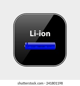 li-ion battery black glossy button ,  vector, EPS 10
