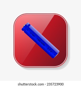 li-ion battery red glossy button, vector