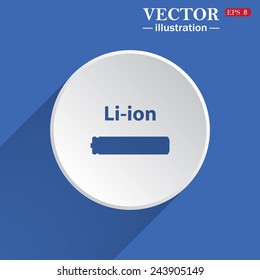 li-ion battery , white circle on a blue background with shadow. Vector illustration, EPS 8