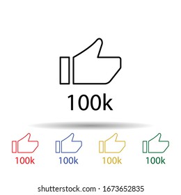 Like 100k multi color icon. Simple thin line, outline vector of online and web icons for ui and ux, website or mobile application