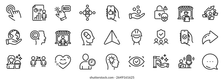 Like app, Delivery market and Cyber attack line icons pack. Share, Message, Paper plane icons. Security agency, Social distancing, Writer web icon. Podcast, Cursor, Teamwork chart pictogram. Vector