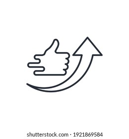 Like and up arrow. Popularity development. Rating upgrade. Vector linear icon isolated on white background.