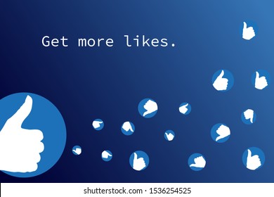 Like background with icon of hands and thumbs up. Concept for social network, stream, blog. Template for attracting subscribers and advertising media product. Vector illustration.
