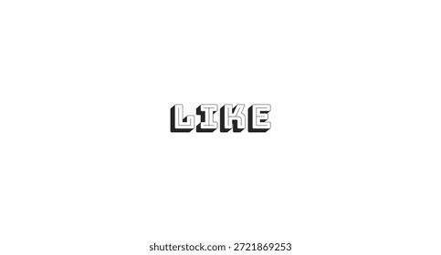 Como la palabra de Botón de Internet popular de la línea audaz. Video compromiso. Llamada interactiva, voto de Comentarios. Pulgar hacia arriba para publicar. Tipografía de contorno en blanco y negro con efecto de sombra. Bungee Shade fuente utilizada