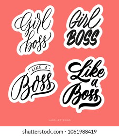 Como un jefe. Muchacha Jefe. Cita decorativa dibujada a mano para tu diseño. Puede ser usado para bolsas, planificadores, carteles, tarjetas, banners, publicidad, etc.