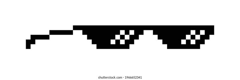 like boss. Pixel glasses in boss style. Black sunglass in 8 bit. Eyeglass meme in funny design. Isolated cool style of gangster, bad guy glasses. Mafia or rapper thug life. Gangster fashion. Vector. 