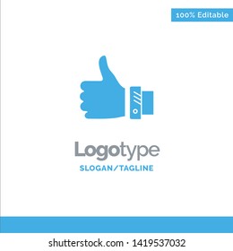 Like, Business, Finger, Hand, Solution, Thumbs Blue Solid Logo Template. Place for Tagline