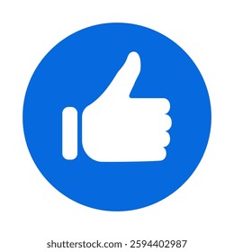 Like Button. Blue Circle With White Thumbs Up Icon. Simple Flat Like Button Symbol For Social Media, Approval, Feedback, And Positive Interaction In Digital Communication