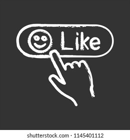 Like button click chalk icon. Positive comment. Hand pressing button. Isolated vector chalkboard illustrations