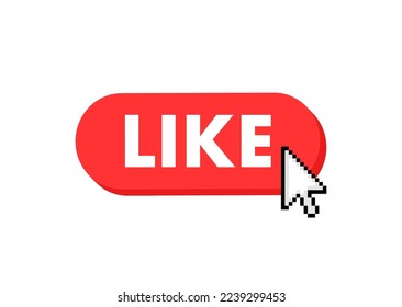 Like button with cursor. Pointer click. Vector web button.