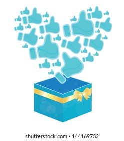 Like button. Heart. blue gift box. vector illustration.