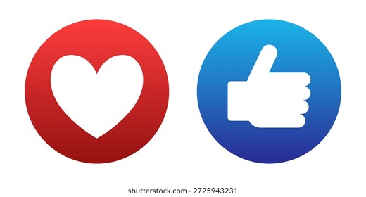 Like button. Heart and thumbs-up icons. Vector clipart.