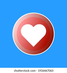 Like button icon. Like button vector icon on blue background. Button with hearts on a blue background. Icon for web design and graphic interface. Vector illustration.