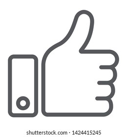 Like button line icon, approve and ok, thumb up sign, vector graphics, a linear pattern on a white background, eps 10.