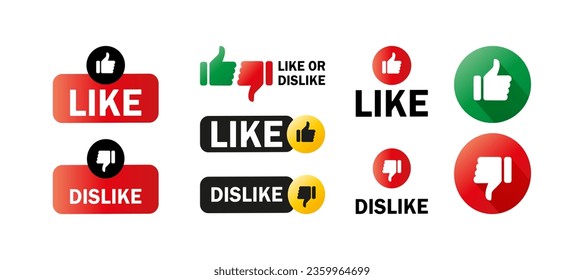Like button set. Thumb up and down set. Like and dislike concept. Vector illustration