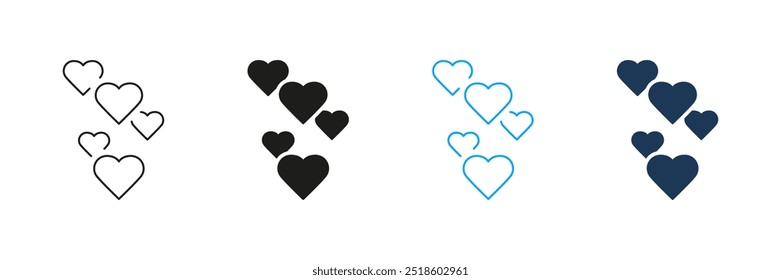 Like Button In Social Media Pictogram. Heart Set Line and Silhouette Icon Set. Love, Happy, Romance Symbol. Valentine Day Sign. Editable Stroke. Isolated Vector Illustration.