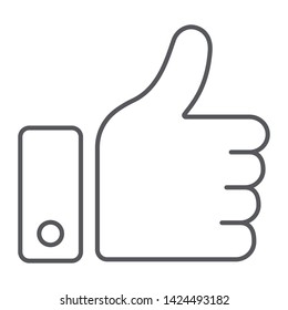 Like button thin line icon, approve and ok, thumb up sign, vector graphics, a linear pattern on a white background, eps 10.