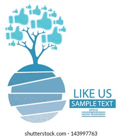 Like button. Tree design. blue gift box. vector illustration.
