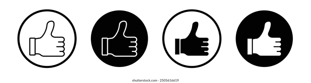 Like button vector icon set black filled and outlined style.