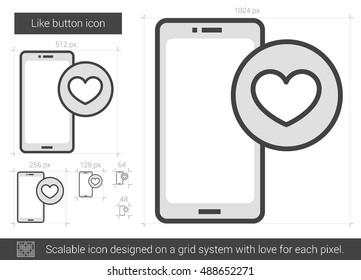 Like button vector line icon isolated on white background. Like button line icon for infographic, website or app. Scalable icon designed on a grid system.