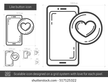 Like button vector line icon isolated on white background. Like button line icon for infographic, website or app. Scalable icon designed on a grid system.