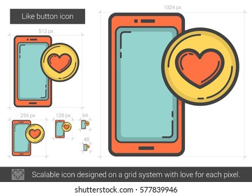 Like button vector line icon isolated on white background. Like button line icon for infographic, website or app. Scalable icon designed on a grid system.