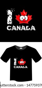 i like canada - T-shirt print, graphic for t-shirt. Slogan for t-shirt, Tee Design For Printing. cute Maple Leaf and grunge text. funny graphic. illustration for children.cartoon style. 