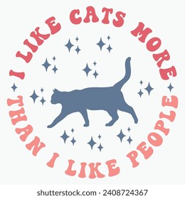 I like cats more than i like people vector retro t shirt