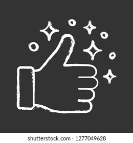 Like chalk icon. Thumbs up. Good, nice, ok hand gesture. Social media button. Rating, ranking. Isolated vector chalkboard illustration