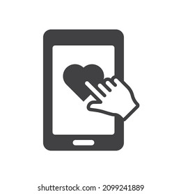 like click on smartphone vector icon isolated on white background. like click on smartphone with hand cursor stock vector illustration for web, mobile app and ui design