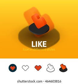Like color icon, vector symbol in flat, outline and isometric style isolated on blur background
