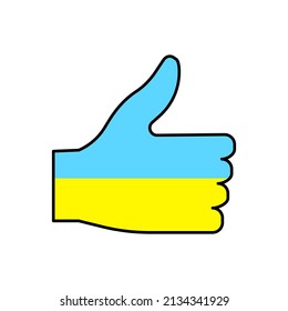 Like the colors of the flag of Ukraine. Winner gesture. No war. Finger gesture. Vector illustration. stock image. 