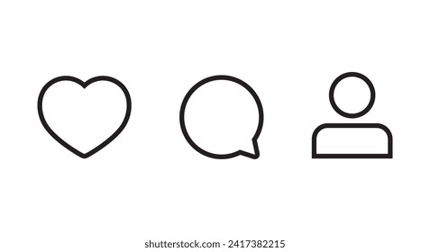 Like, comment, and follow account icon vector. Social media menu elements. Editable stroke