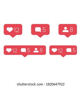 Como, comentario, icono isométrico de seguidores, botón de notificación de instagram de medios sociales, forma de gradiente, diseño vectorial