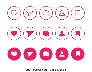 Como, comentar, seguir, compartir y guardar la ilustración vectorial de icono. Los medios sociales están en un contexto aislado. Concepto de signo de notificación.