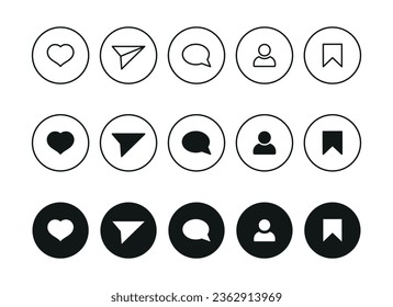 Like, comment, follower, share and save icon vector illustration. Social media set on isolated background. Notification sign concept.
