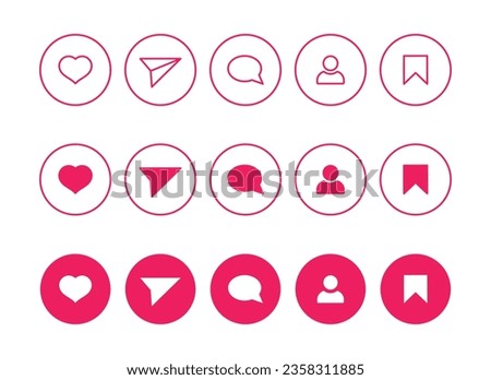 Like, comment, follower, share and save icon vector illustration. Social media set on isolated background. Notification sign concept.