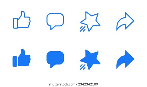 Como, comentar, dar y compartir vector de icono. Elementos de publicaciones en medios sociales
