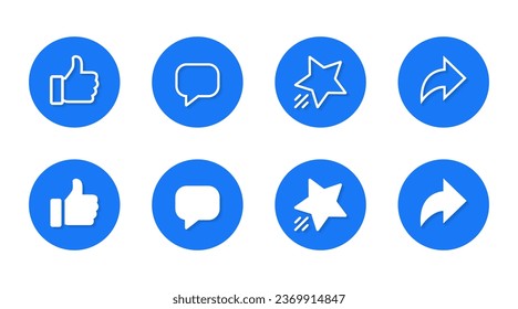 Like, comment, give, and share icon vector in flat style. Thumb up, speech bubble, star, and arrow sign symbol