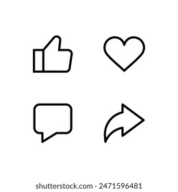 Like, comment heart and share icon set. Social network signs. line icons set, editable stroke isolated on white, linear vector outline illustration, symbol logo design style